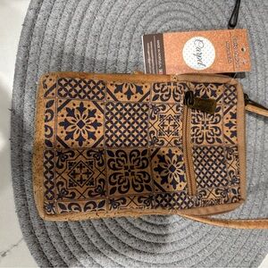 Brown and Black Patterned Crossbody Bag cork.  Carpal